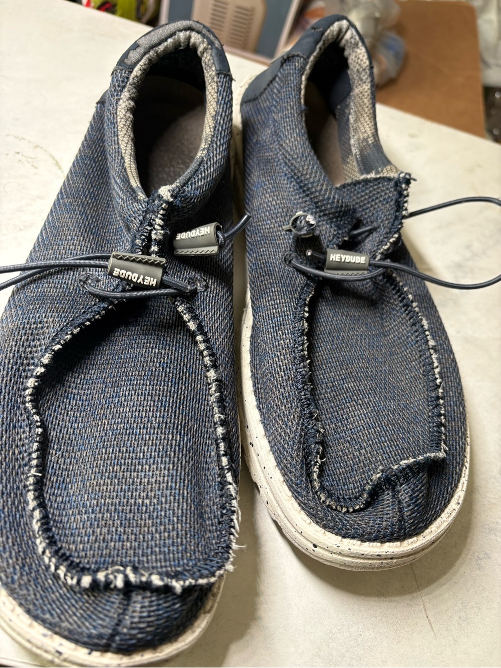 Hey Dude Wally Stretch Casual Shoes in Navy Denim (worn insole but great shoe).